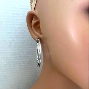 Brighton Secret of Love Hoop Post Earrings.  Large hoops with crystals scrolling